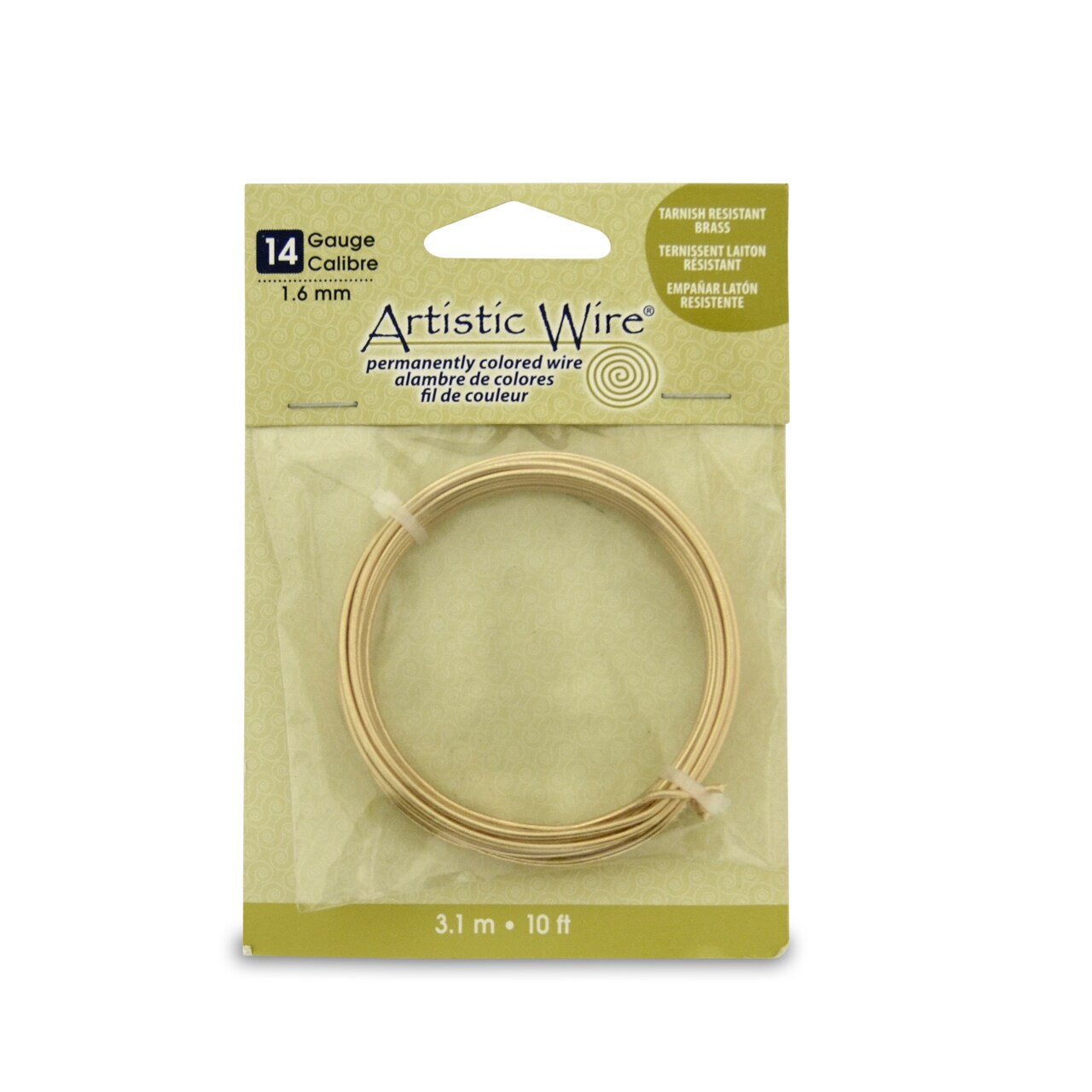 Beadalon Artistic Wire, Colored Copper Craft Wire, 14 Gauge (1.6mm), 10 ft. Tarnish-Resistant Brass